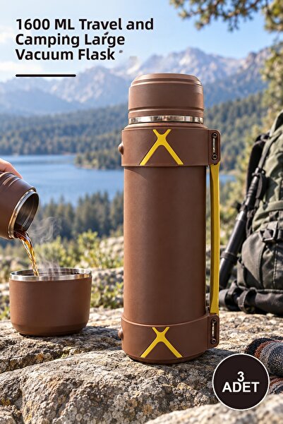 Yenilig 3 Pieces Double Layer Vacuum Stainless Steel Thermos – 1600 ml Large ...