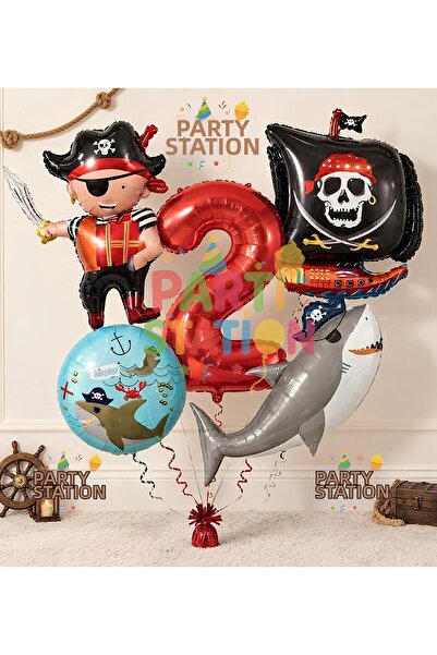 Parti Station Pirate Concept 2 Year Old Balloon Set - 5 Piece Giant Pirate Sh...