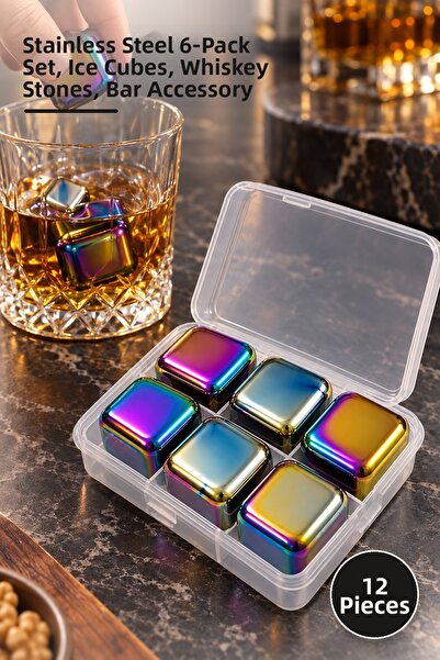 Yenilig 12 Whiskey Stones – Stainless Steel Set of 6, Ice Stones, Whiskey Sto...