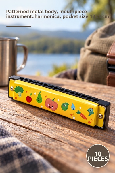 Yenilig 10 Pieces of Metal Harmonica – Patterned Metal Body, Mouthpiece Instr...