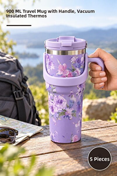 Yenilig 5 Pieces Stainless Steel Thermos Mug – 900 ml Vacuum Heat Insulated C...