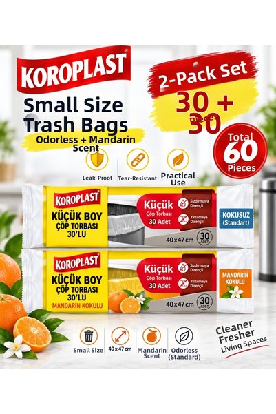 Koroplast كيس قمامة صغير الحجم بدون رائحة + طقم مكون من قطعتين برائحة الماندرين