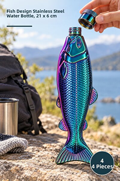 Yenilig 4 Pieces of Water Bottles – Stainless Steel Water Bottle with Fish De...