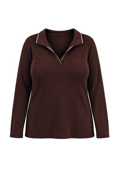 Trendyol Curve Brown Knitwear Collar Detailed Fitted/Fitted Ribbed Stretch Kn...