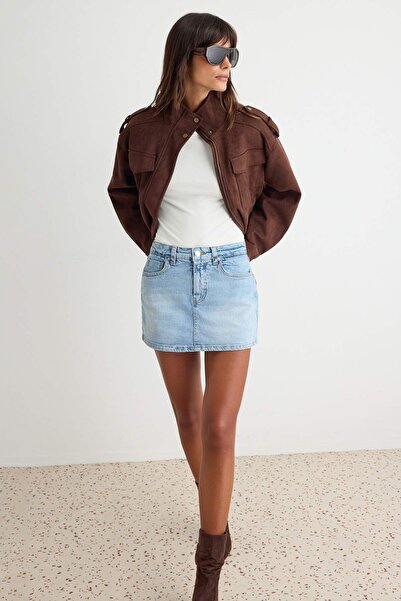 Trendyol Collection Blue Low-Stretch Mini Denim Shorts Skirt Twoss26Sr00052