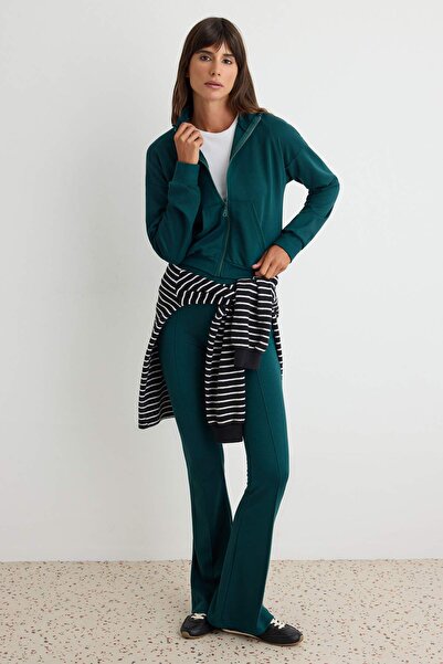 Trendyol Collection Petrol Fitted/Ribbed Spanish Flared Stretch Knitted Botto...