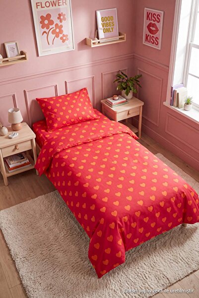 TRENDYOLMİLLA HOME طقم غطاء لحاف مطاطي بنمط قلب مفرد مقاس 160x220 سم TPHAW27T...