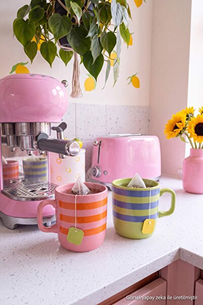 TRENDYOLMİLLA HOME Set of 2 Funtastic Striped Patterned Mugs 340 ml Tphaw27Up...