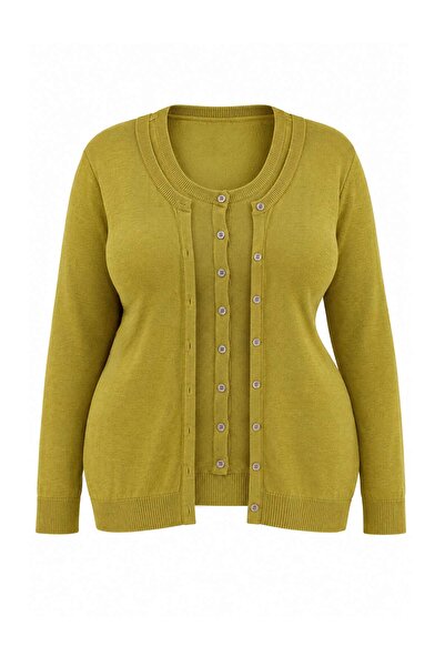 Trendyol Curve Oil Green Double Button Look Thin Seasonal Knitwear Cardigan T...