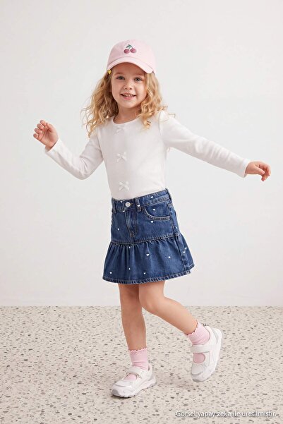 TRENDYOLKIDS Ecru Girls' Ribbon Knitted T-Shirt Tkdaw27Ts00017