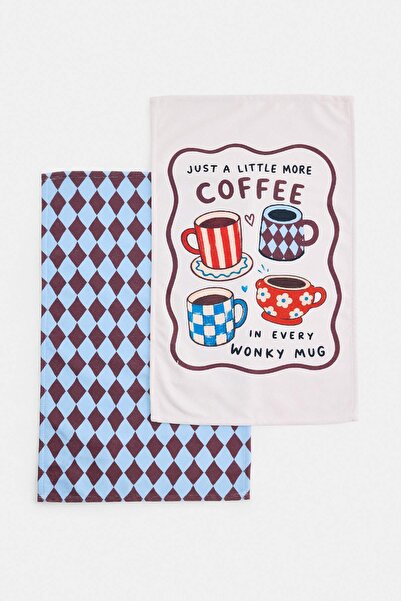 TRENDYOLMİLLA HOME 2-Pack Coffee Concept Printed Kitchen Towels 35X55Cm