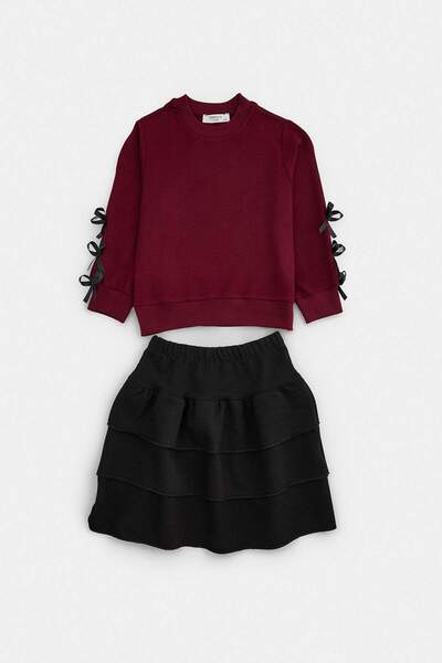 TRENDYOLKIDS Burgundy Plain Knitted Bottom - Top Set Tkdaw27Au00033