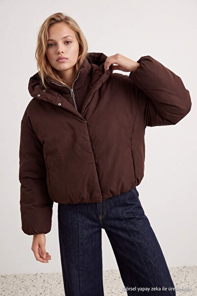 Trendyol Collection Brown Oversize Molded Hooded Puffer Coat Twoaw27Mo00119