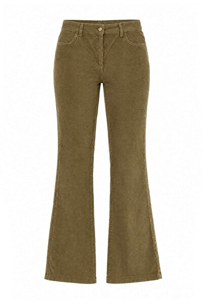 Trendyol Collection Dark Beige Flare Velvet Trousers Twoaw27Pl00085