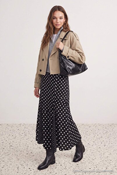 Trendyol Collection Black Polka Dot A-Line/A Bell Shape Regular Waist Flexibl...