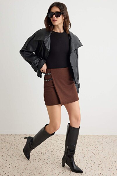 Trendyol Collection Brown Belt Detailed Knitted Skirt Twoaw27Et00093