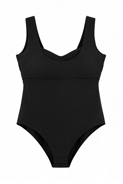 Trendyol Curve Black Tok Fabric Thick Strap Snap Fastener Knitted Large Size ...