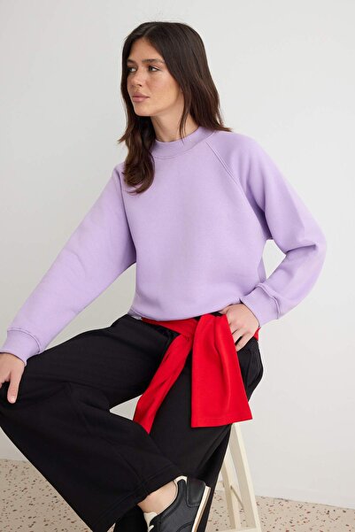 Trendyol Collection Wardrobe Essentials Lilac Thick Fleece Lined Oversize/Wid...