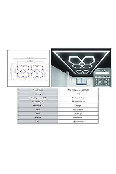 tuningset Sistem de iluminat de tavan hexagonal cu formă de fagure de miere 3...