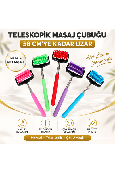 e-life shop Teleskopik Akupresür Masaj Çubuğu 58cm Manuel Sırt Boyun Omuz Bel...