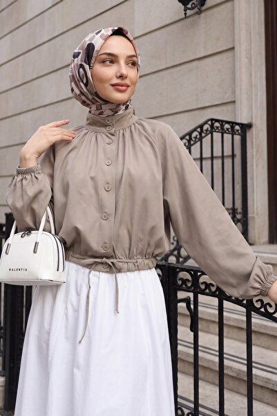 Modamorfo Hakim Collar Buttoned Diagonal Shirt with Elastic Waist and Sleeves...