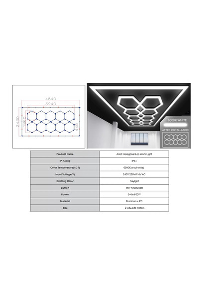 tuningset Sistem de iluminat de tavan hexagonal cu formă de fagure de miere 3...