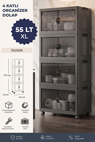 Kitchen Life 4'lü Portatif Istiflenebilir Tekerlekli Organizer Dolap Plastik ...