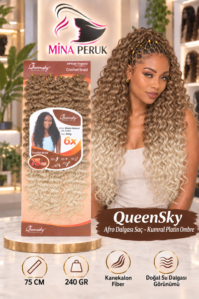 Esperer QueenSky Kumral Platin Ombre Afro Dalgalı Örgü Saçı, Fiber Sentetik E...