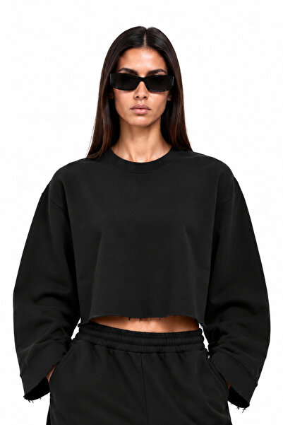 The Seed Kadın Dökümlü Kesik Uçlu Crop T-Shirt