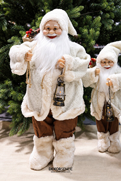 Dekorsende Santa Claus with Polar Jacket and Lantern Beige 60 cm
