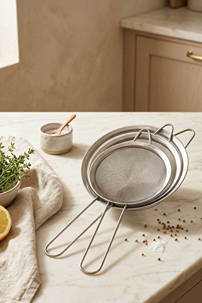 HOMENIVA 3 Size Stainless Steel Strainer Colander Set (12 - 14 - 16 Cm)