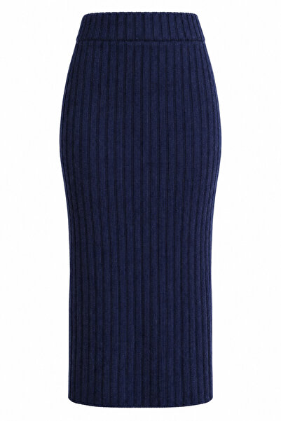 Mixray 6929 Women's Corded Fabric Knitwear Skirt Navy Blue