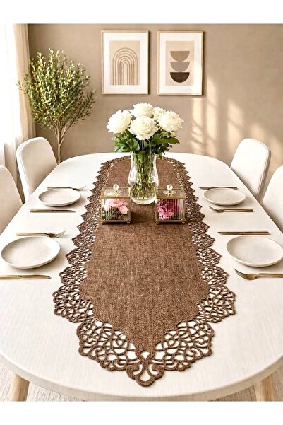 Ergüven Home Kahverengi Süet Kumaş Runner 40x140 Cm Masa Boyu - Modern Tasarım