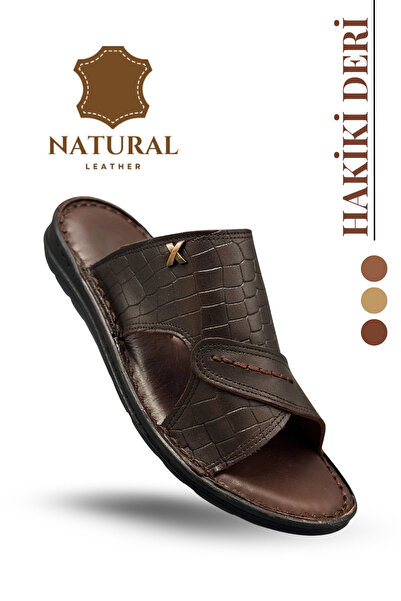 Generic Brand Papuci pentru bărbați din piele naturală Papuci ușoare din piel...