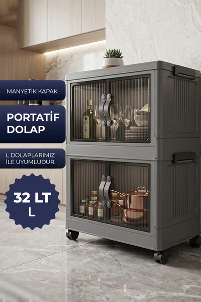 Kitchen Life 2'li Tekerlekli İstiflenebilir Portatif Katlanabilir Çok Amaçlı ...
