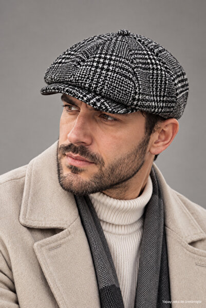 ZERAMİNE Erkek Ekose Kasket Kaşe Dokulu 8 Parça İngiliz Model Kışlık Newsboy ...