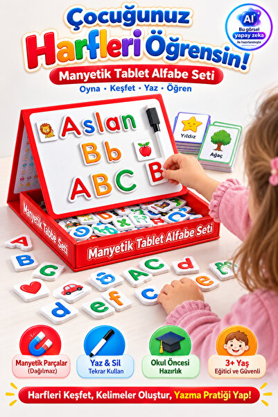 YILDIRIM OYUNCAK Eğitici Manyetik Tablet Alfabe Yazı Tahtası 98 Parça Set