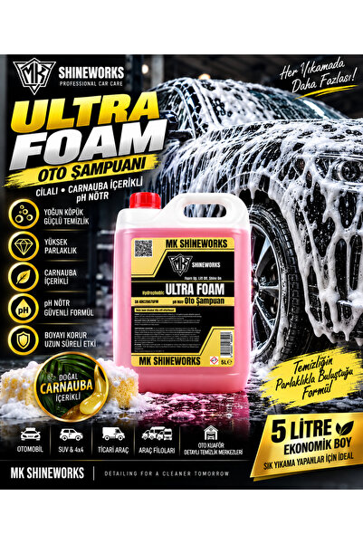 MK SHINEWORKS Ultra Foam Oto Şampuanı 5 L pH Nötr Carnauba İçerikli Cilalı Yü...