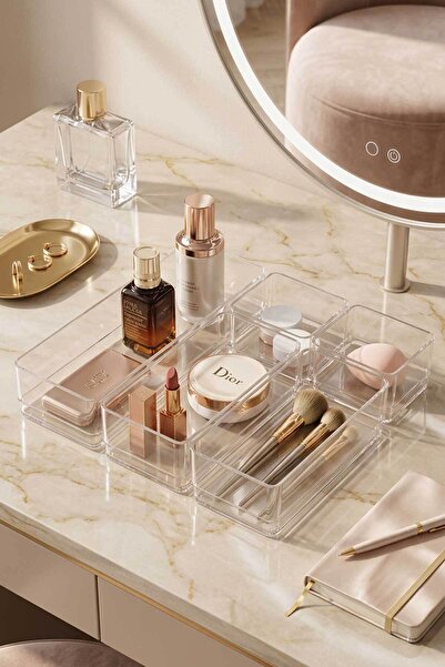 HOMENIVA 6 Piece Transparent Design Modular Storage Container - Drawer Organi...