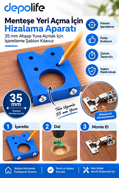 Depolife Meteşe Yeri Açma için Hizalama Aparatı 35mm Ahşap yuva Açmak için iş...