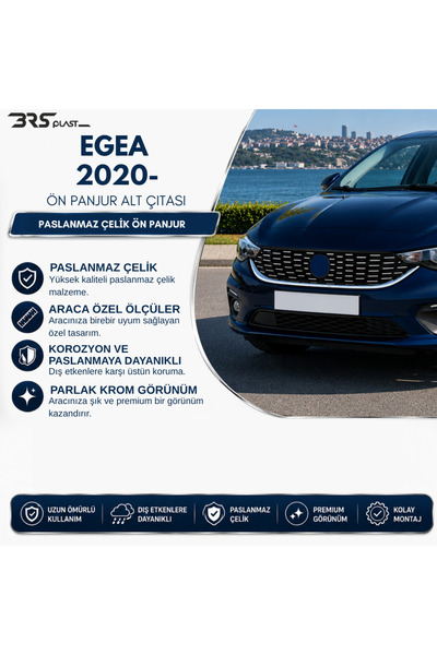 BRSPLAST Fiat Egea Cross Uyumlu 2020 Ve Üzeri Uyumlu Krom U Ön Panjur Paslanm...