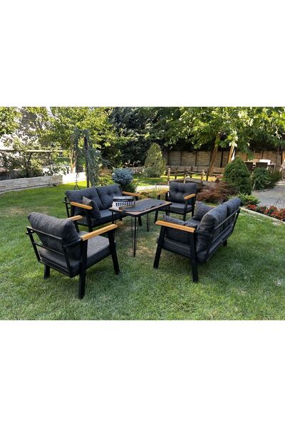 Kırlenta Erciyes 2 2 1 1 Masa Antrasit Bahçe Takımı Koltuk Takımı Balkon Takı...