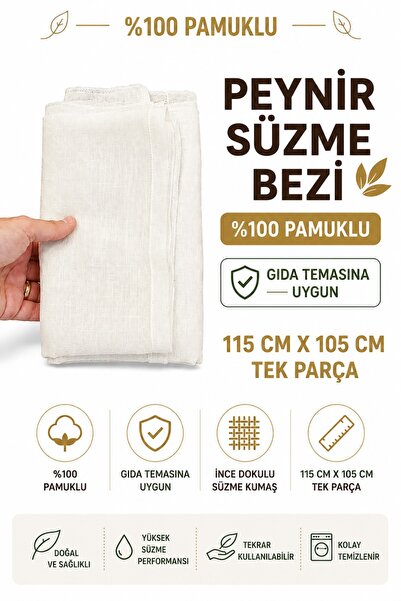 Akyüz Plastik 🧀 %100 Pamuk Peynir Süzme Bezi 115x105 cm Lor Yoğurt Peynir Ya...