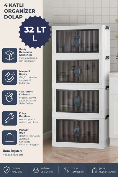 Kitchen Life 4'lü Portatif Istiflenebilir Organizer Mıknatıslı Kapaklı Dolap ...