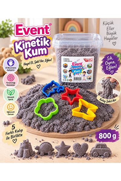 EVENT Kinetik Kum Büyük Boy 800 gr Kovalı 4 Adet Kalıp Hediyeli Kinetik Kum