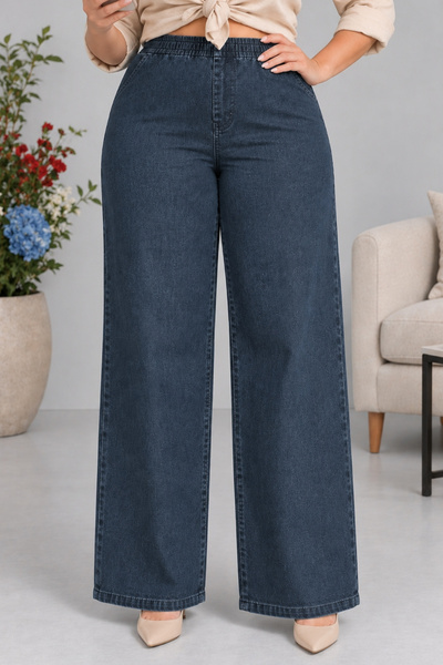 CEDY DENIM - Büyük Beden Likralı Kumaş Cepsiz Beli Lastikli Palazzo Pantolon ...