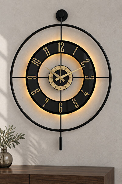 Pey Aksesuar Metal Camlı Duvar Saati (60X80 CM BÜYÜK BOY) Işıklı Gerçek Cam S...