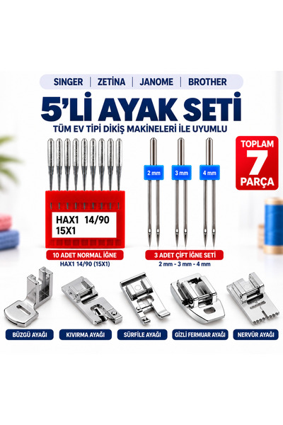 Swart Singer ev tipi dikiş makinası Beşli Ayak Set (nervür,kıvırma,sürfile,bü...