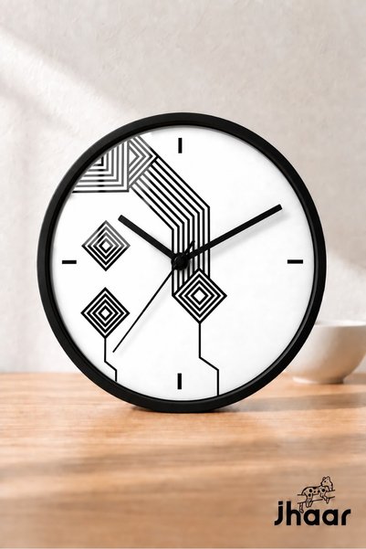 JHAAR Black and White Geometric Line Modern Wall Clock - Medium Size 25 cm - ...
