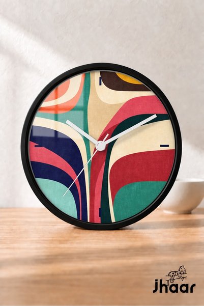 JHAAR Colorful Abstract Leaf Modern Wall Clock - Medium Size 25 cm - Black Ca...